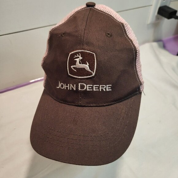 John Deere Pink Brown Hat Snapback Baseball Vintage Cap Dad Trucker - Picture 3 of 12